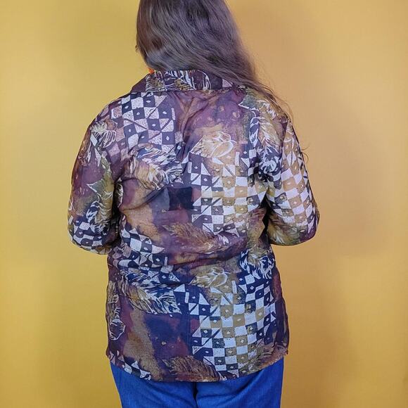 Vintage Brown Mesh Patterned Blouse, L - Picture 3 of 4